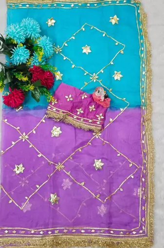 Purple Color gotta work Chiffon Saree