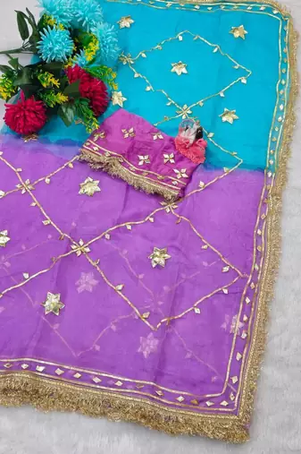 Purple Color gotta work Chiffon Saree