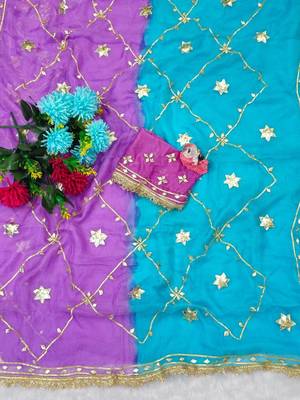 Purple Color gotta work Chiffon Saree 5
