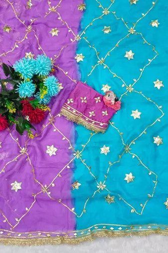 Purple Color gotta work Chiffon Saree