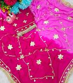 Rani Pink Color gotta work Chiffon Saree