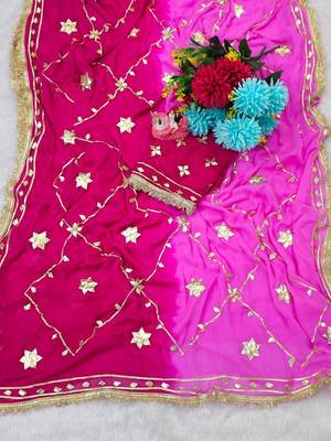 Rani Pink Color gotta work Chiffon Saree 2