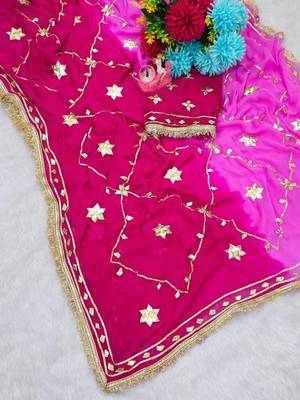 Rani Pink Color gotta work Chiffon Saree 3