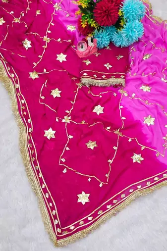 Rani Pink Color gotta work Chiffon Saree