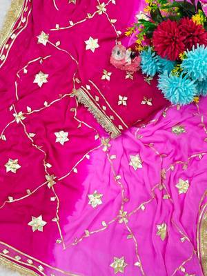 Rani Pink Color gotta work Chiffon Saree 4