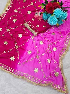 Rani Pink Color gotta work Chiffon Saree 5