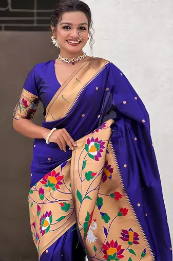 Violet woven self design pure silk paithani saree with blouse