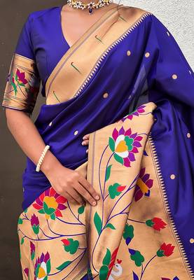 Violet woven self design pure silk paithani saree with blouse 4