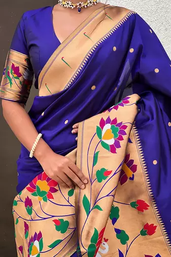 Violet woven self design pure silk paithani saree with blouse
