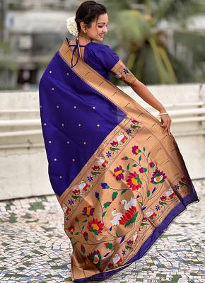 Violet woven self design pure silk paithani saree with blouse 5