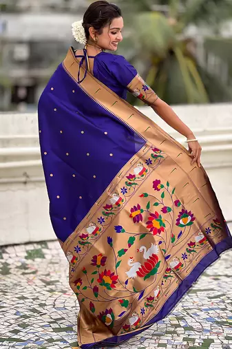 Violet woven self design pure silk paithani saree with blouse