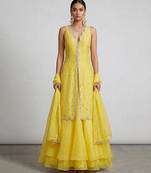 Yellow embroidered organza sharara set