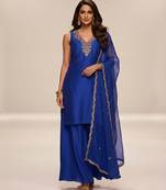 Blue embroidered modal silk kurta set