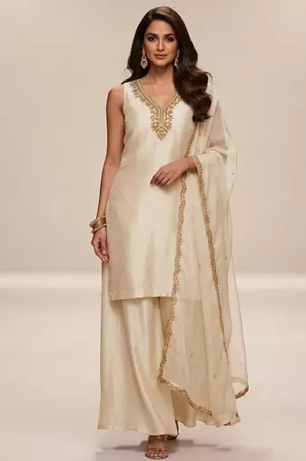 Ivory embroidered modal silk kurta set