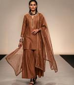 Brown embroidered raw silk sharara set