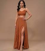 Rust orange embroidered salsa co ord set