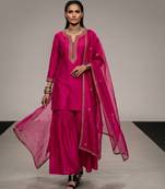 Pink embroidered raw silk sharara set