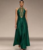 Emerald green embroidered raw silk co ord set