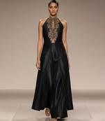 Black embroidered raw silk co ord set