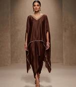 Brown embroidered modal satin kaftan