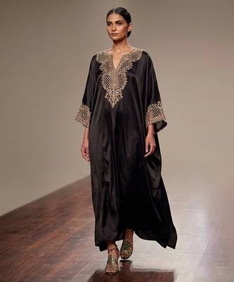 Black embroidered modal satin kaftan 1