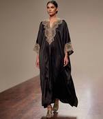 Black embroidered modal satin kaftan