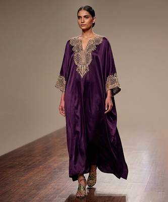 Purple embroidered modal satin kaftan 1