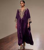 Purple embroidered modal satin kaftan