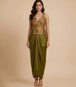 Green embroidered crepe co ord set