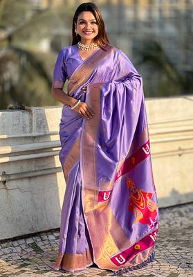 Lavender woven self design pure silk paithani saree with blouse 1