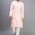 men’s cream silk kurta set with pink floral embroidery