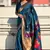 Teal blue woven self design pure silk paithani saree with blouse