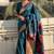 Teal blue woven self design pure silk paithani saree with blouse
