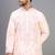 men’s cream silk kurta set with pink floral embroidery