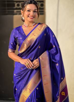 Violet woven self design pure silk paithani saree with blouse 2