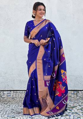Violet woven self design pure silk paithani saree with blouse 3