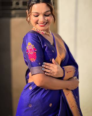 Violet woven self design pure silk paithani saree with blouse 4