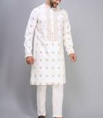 men’s off white silk kurta pant with full embroidery