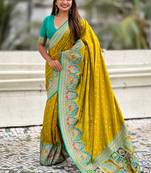 Mehendi woven self design pashmina silk saree with blouse