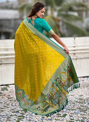 Mehendi woven self design pashmina silk saree with blouse 5