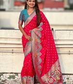 Pink woven self design pashmina silk saree with blouse
