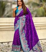 Purple woven self design pashmina silk saree with blouse
