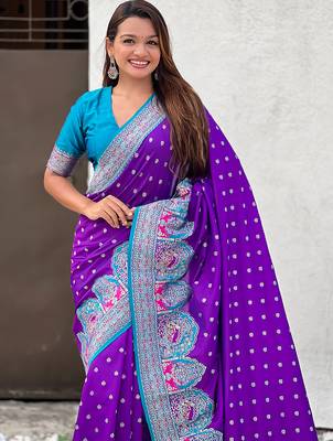 Purple woven self design pashmina silk saree with blouse 2