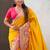 Yellow woven self design pashmina silk saree with blouse