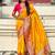 Yellow woven self design pashmina silk saree with blouse