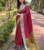 Pink woven self design pashmina silk saree with blouse