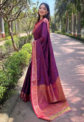 Violet woven self design pashmina silk saree with blouse 3