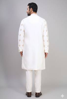 men’s off white silk kurta pant with full embroidery 3