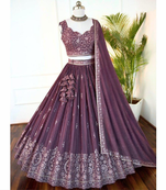 Mauve Wine Star Faux Georgette Sequins & Zari Embroidered Lehenga Choli