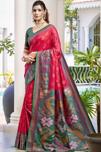 red silk saree with blouse piece
